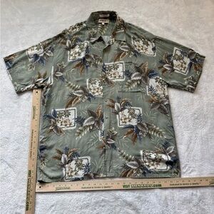 Campia Moda Shirt Mens XLarge Green Floral Button Up Short Sleeve Oudoor
